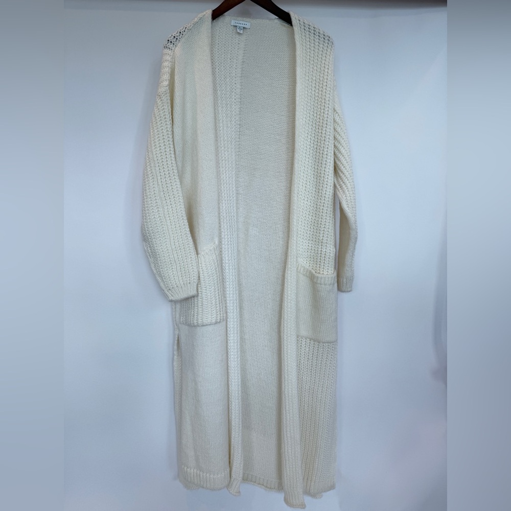 Topshop Ivory Open-Front Long Cardigan